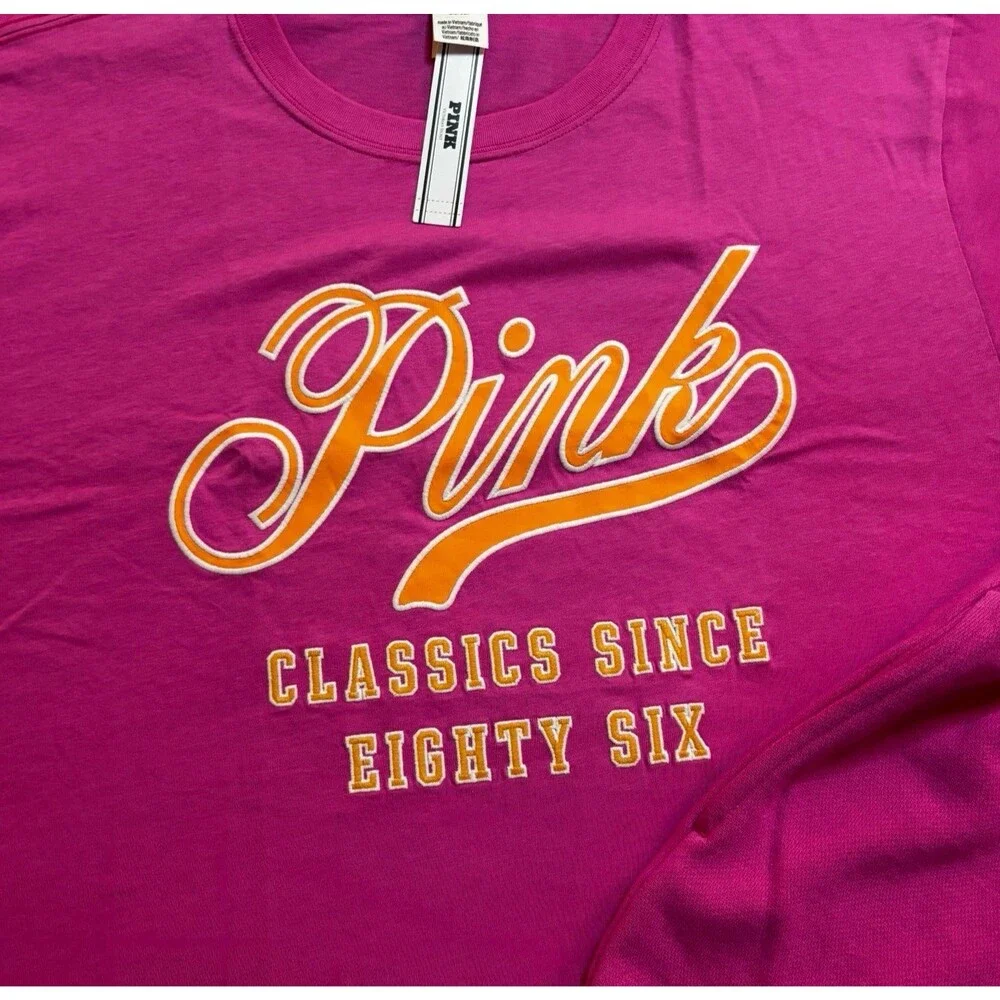 NWT New VS PINK Pink Love Pink Classics 1986 Logo Matching Tee & Shorts Set